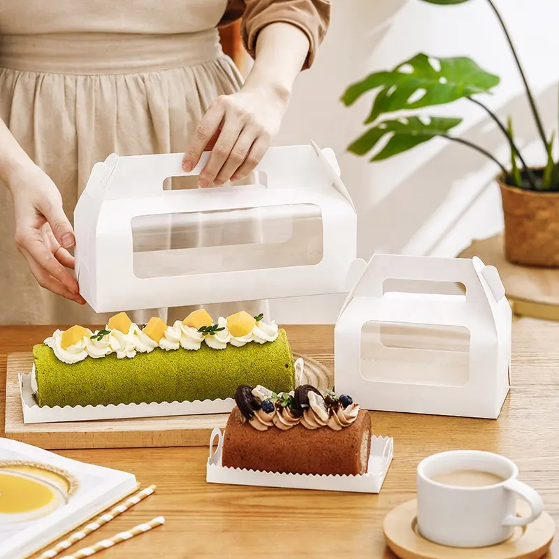 27,5x11x10cm swiss roll cake box pacote transparente portátil cake box caixas de embalagem com janela