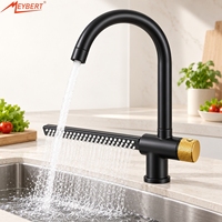Robinet de cuisine cascade en acier inoxydable 304, monocommande, à poser sur le plan, noir mat, moderne