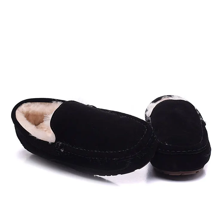 Benutzer definierte Herren Slip-On Flat Echtes Wildleder Gemütliche Schwarze Slipper Mokassin Shear ling Schaffell Hausschuhe Fahrer Schuhe