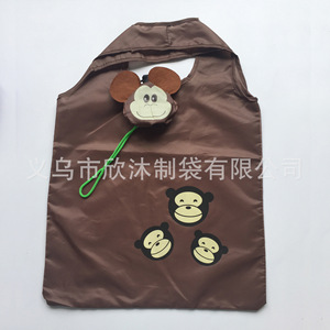กระเป๋าช้อปปิ้งพับได้ลายการ์ตูนลิงสีกาแฟขนาดใหญ่พร้อมช่องเก็บของ - Product Image 4