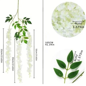 Flores Artificiales de Glicinia Kaidi de 100cm-200cm, Guirnaldas de Flores de Seda para Decoración de Bodas y Hogar - Product Image 5