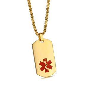 Collar con Placa de Identificación <span class=keywords><strong>para</strong></span> <span class=keywords><strong>Perros</strong></span>, de Acero Inoxidable, Chapado en Oro de 18K, <span class=keywords><strong>para</strong></span> Hombre, Regalo Masculino, Joyería, Alerta Médica - Product Image 4