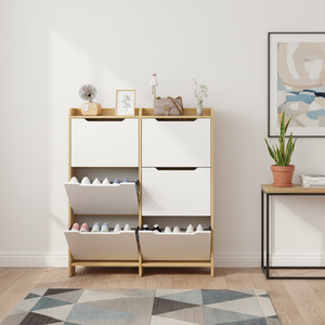 Mueble Zapatero Delgado para Entrada, Panel de Madera con Cajones Abatibles, Organizador para Pasillo de Apartamento Pequeño, Unidad de Almacenamiento - Product Image 3