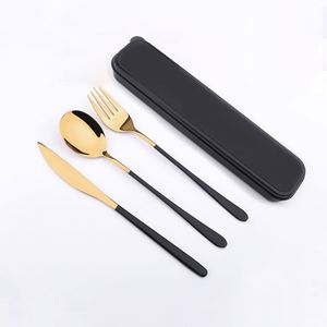 ชุดช้อนส้อมสแตนเลสสีดำสไตล์เกาหลีแบบขายส่ง พกพาสะดวกสำหรับการเดินทาง - Product Image 1