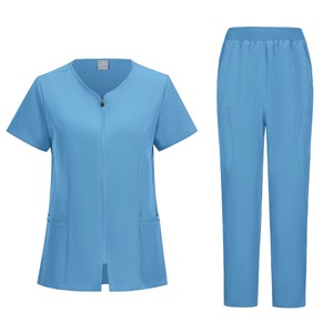 Women's Zipper Scrub Set Moisture Wicking Hospital Uniform Two Piece Medical Workwear <b>Top</b> And Pants For Nurses - Product Image 4