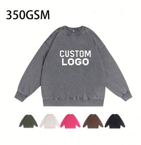 Custom Print Logo Embroidered Winter Cotton Heavyweight Acid Wash Vintage French Terry <b>Hip</b>-hop Unisex Oversized Hoodie - Product Image 3