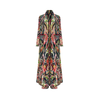 Kimono long plissé imprimé vintage pour femmes musulmanes modestes, Abaya ouverte sur le devant, Cardigan, Veste Kaftan, Manteau décontracté, Ramadan, Aïd