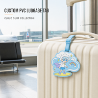 Étiquette de bagage souple en PVC personnalisée pour garçon surfeur, un identifiant de voyage au design unique, adapté aux valises et aux sacs à dos