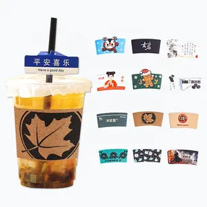 Disposable kraft paper cup sleeves eco-friendly coffee corrugated paper cup sleeves milk tea paper cups sleeve for hot drinks