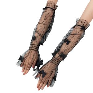 Nouvelle mode voile noir dentelle gants de conduite femmes respirant été long élégant Floral Protection UV Spandex/Polyester mariée - Product Image 5
