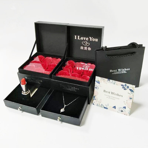 Luxury Custom Silver Stamping Cardboard Jewelry Packaging Valentine Gift Set Box with Roses