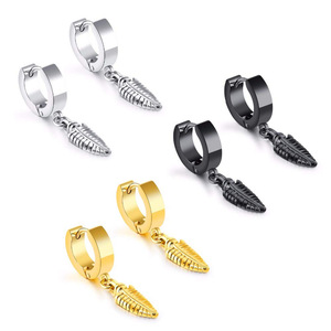 Pendientes de clip con diseño de plumas, de acero de titanio, unisex, hipoalergénicos, para orejas sin perforar - Product Image 1