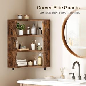Estante de esquina de madera SENYU de 3 niveles, organizador de almacenamiento flotante con protectores laterales curvos para baño o sala de estar - Product Image 1