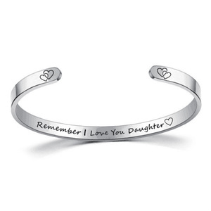 Go Party – Bracelet à manchette en acier inoxydable, bijoux de famille, lettre souvenir, je t'aime, <span class=keywords><strong>maman</strong></span>, <span class=keywords><strong>papa</strong></span>, fille, fils, Bracelets gravés - Product Image 2
