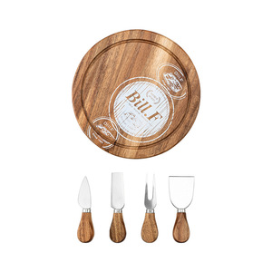 Acacia Wood <b>Cheese</b> Board <b>Set</b> With <b>Knife</b> Fork Spatula Rotating Tray For <b>Cheese</b> Fruit Serving Coffee Brown - Product Image 5