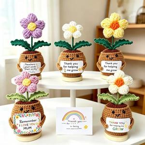 Factory Custom Positive Energy Festival Birthday Gift <b>Decorative</b> Tabletop Desk Ornament Multi-Color Potted Plant Crochet Flower - Product Image 5