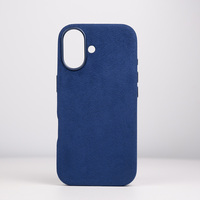 Étui de téléphone de luxe en cuir véritable Alcantara bleu avec aimant puissant pour iPhone 17 18 Pro Max