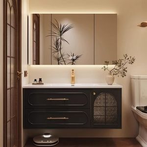 Meuble de salle de bain noir américain, miroir décoratif ovale, armoire de rangement pour salle de bain, combinaison lavabo - Product Image 4