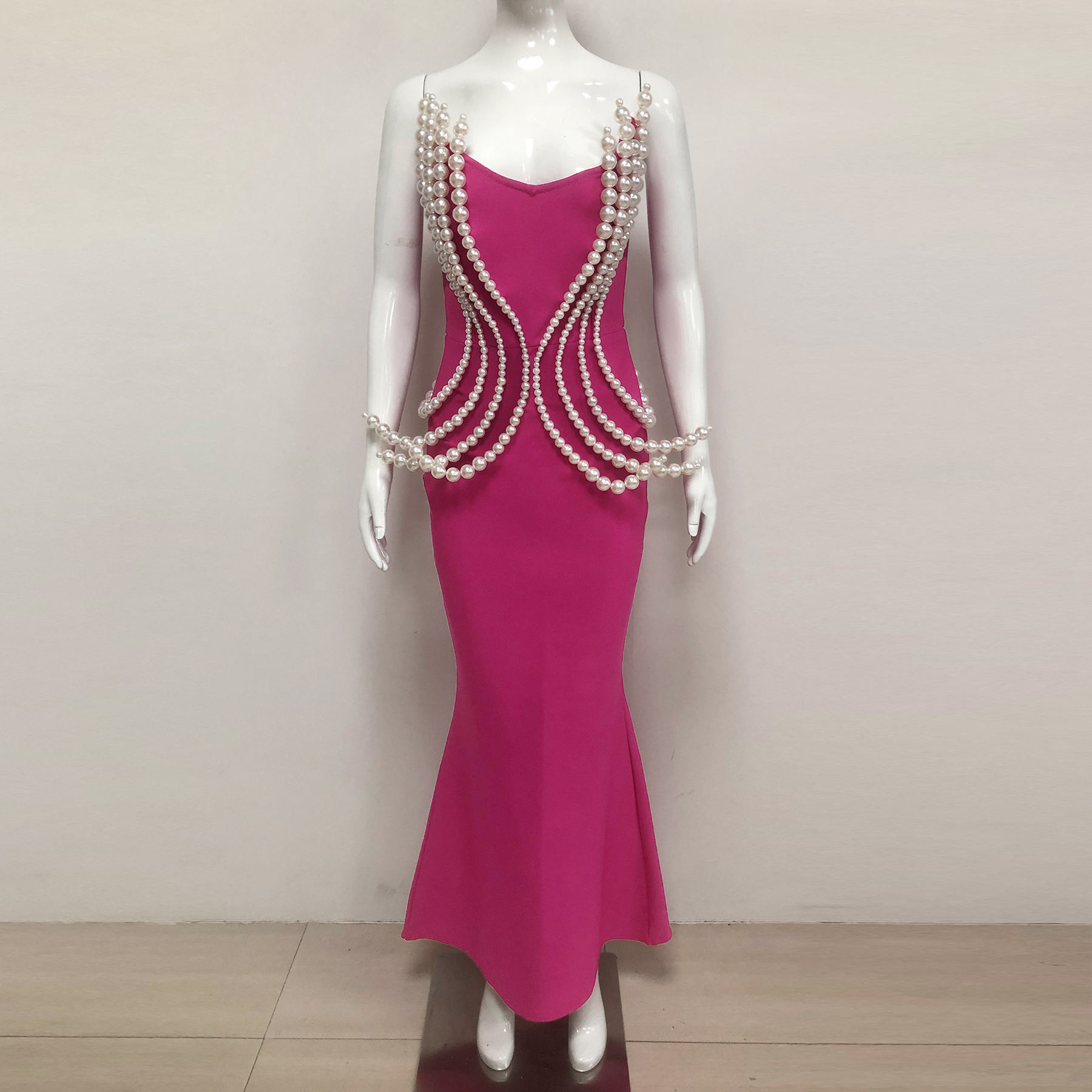 pearl tassel evening gown dress