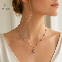 Collier Pendentif Chaîne à Maillons en Alliage de Qualité AAA Exquise avec Grande Perle Edison de 10-11mm, Violet et Blanc, pour Femme