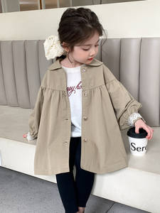 Cappotto Trench in Misto Cotone Tinto in Capo di Media Lunghezza per l'Autunno, Nuovo Stile 2026, Moda Coreana Trendy per Bambine - Product Image 6