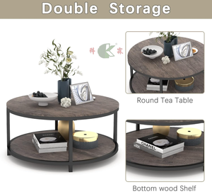 <span class=keywords><strong>Mesa</strong></span> de Centro Redonda de 36 Pulgadas, <span class=keywords><strong>Mesa</strong></span> de Madera Rústica de 2 Niveles con Estante de Almacenamiento, Muebles Modernos para Sala de Estar - Product Image 5