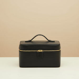 Bolsa de Maquillaje de Cuero Negro Personalizada Royal Fair con Cierre Dorado, Bolsa de Cosméticos de Viaje de Lujo con Logotipo <span class=keywords><strong>para</strong></span> Viajes de Negocios - Product Image 4