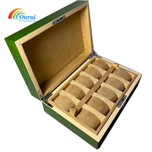 Boîte à montres en bois vert personnalisable avec logo, 10 emplacements, organiseur de rangement de luxe pour collection de montres de marque, fourni par l'usine - Product Image 1