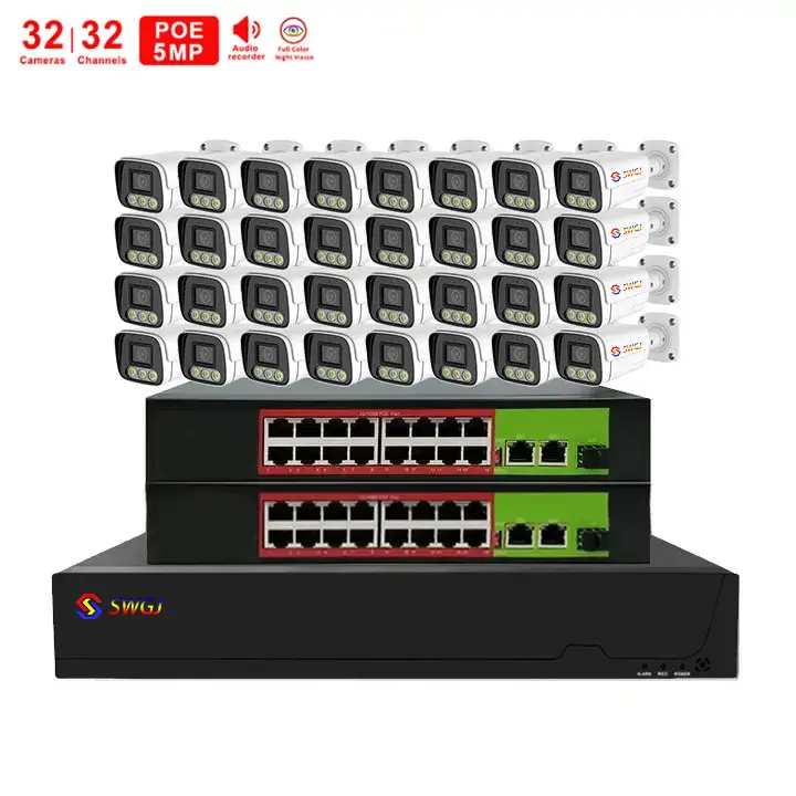 5MP 32CH 풀 컬러 CCTV 카메라 시스템 하이 퀄리티 IP POE NVR 홈 보안 카메라 키트 실내 사용 세트