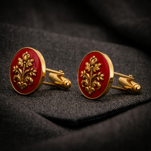 Handmade Red Enamel Floral Gold Plated Brass Vintage Meenakari Style <b>Cufflinks</b> for <b>Men</b> Formal Engagement Birthday Party - Product Image 4