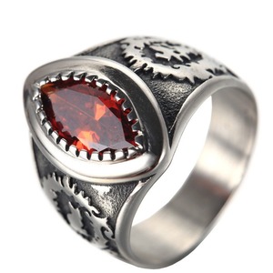 Anillo de Acero Inoxidable con Gema Roja Estilo Europeo Americano, Joyería Geométrica Retro Punk para Hombre 2905 - Product Image 1