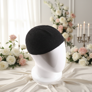 C068 Cappello da Preghiera Musulmano Saudita Personalizzato Nero con Filo Color Caffè, Cotone e 100% Poliestere, Taglia Unica, Marca ABBAS - Product Image 4