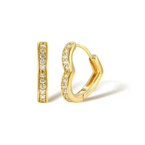 Fashion Jewelry 18k Gold Plated Love Heart Shaped Diamond Hoop Earrings For Earrings