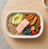 Offre Spéciale – Contenant Alimentaire Ovale en Bagasse de Canne à Sucre 700ml avec Couvercle, Forme Bateau 24oz, Réutilisable, Micro-ondable, Biodégradable, Recyclable