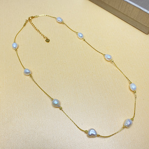 สร้อยคอเครื่องประดับที่ดี925เงินสเตอร์ลิงไข่มุกน้ำจืดธรรมชาติไข่มุกไข่มุกไข่มุกแท้ลูกปัดทองคำช่วงเวลาสร้อยคอชุบทองผู้หญิง - Product Image 3