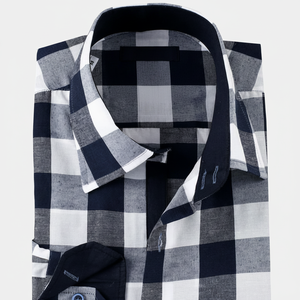 Dark Blue <b>White</b> Character 100% Cotton Poplin Breathable Plus Size Men's Long Sleeve Summer Casual Shirt - Product Image 2