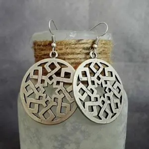 Ethnic Antique Silver Plated Dangle Round Earrings Boho Celtic Filigree Earrings Bohemian Jewelry