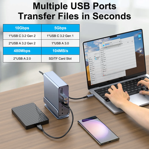 USB-C <span class=keywords><strong>Hub</strong></span> 16-in-1 USB C Docking Station kép 4K HDTV hiển thị Cổng 7 cổng USB Gigabit <span class=keywords><strong>Ethernet</strong></span> 100W PD âm thanh SD TF Đầu Đọc Thẻ - Product Image 5