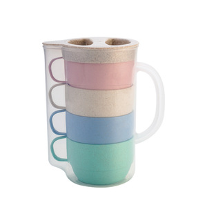 Wheat <b>Straw</b> <b>Cold</b> Water Pitcher Set <b>With</b> Lid Eco-Friendly Plastic Drinkware For Home Gift Use - Product Image 4
