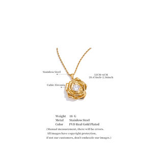 JINYOU Mode accessoires Zirkonia Vergoldete Kette Rose Flower Edelstahl Anhänger Halskette - Product Image 6