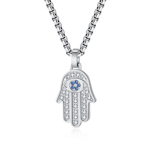 Collar con Colgante <span class=keywords><strong>de</strong></span> <span class=keywords><strong>Mano</strong></span> <span class=keywords><strong>de</strong></span> Fátima <span class=keywords><strong>de</strong></span> Acero Inoxidable con Cristales <span class=keywords><strong>de</strong></span> Imitación y Baño <span class=keywords><strong>de</strong></span> <span class=keywords><strong>Oro</strong></span> PVD <span class=keywords><strong>de</strong></span> 18K, Estilo Hiphop - Product Image 2