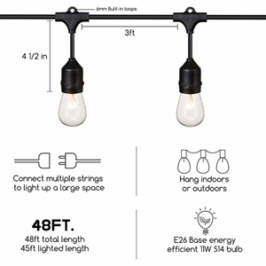 Guirlande lumineuse de 48 pieds pour patio et jardin, douilles Edison vintage, éclairage commercial, ambiance café, bande lumineuse suspendue - Product Image 3