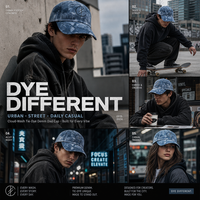 Topi Denim Custom Logo Bordir Timbul 6 Panel Efek Distressed Bernapas Premium Sporty Outdoor