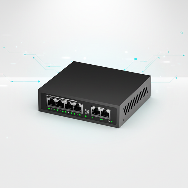 6 Port 10/100Mbps PoE Switch with 2 Ethernet Uplink IEEE802.3af/at 65W Unmanaged Network Switch for CCTV IP Camera NVR System