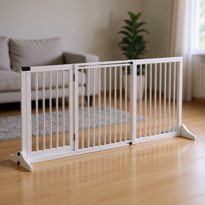 Barrière pour chien autoportante en bois à 3 panneaux, réglable 44,5-65,25x14,25x28, blanche, avec porte verrouillable, pour usage intérieur - Product Image 2