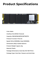 SSD interne M.2 NVMe PCIe 3.0 en plastique, grande capacité, nouvelle génération, vitesse de lecture de 2200 Mo/s pour le stockage de données à volume élevé