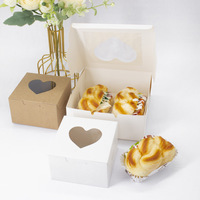 Boîte à cupcakes carrée rigide en papier kraft avec fenêtre, matériaux recyclés, emballage alimentaire pour gâteaux, cadeaux de Pâques et de la Saint-Valentin
