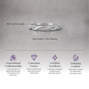 Anillo Apilable de Oro Amarillo de 10K con Diamantes Entrelazados de Dos Tonos, Banda Cruzada con Diamantes en Forma de Hoja con Micropavé para Mujer - Product Image 3