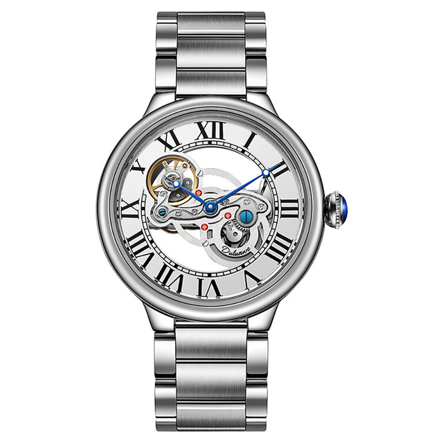 Men Skeleton Watch Automatic Waterproof Leather Strap Luxury See Through Hollow Out Minimalist Transparent Mechanical Watch