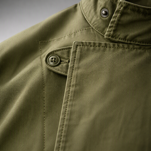 <b>Men's</b> Mid-Weight Cotton <b>Utility</b> <b>Jacket</b> Asymmetrical Flap Closure Mandarin Collar Zip Chest Pocket Welt Hip Pockets Olive Drab - Product Image 3